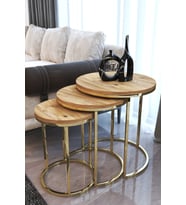 Usta Gold Metal Antik Çam Tabla Zigon Sehpa