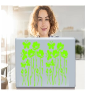 DEFTER STİCKER,LAPTOP STİCKER YEŞİL ÇİÇEKLİ  PVC 48X33X0,5CM