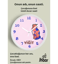İsme Özel Sevimli Kedi Çocuk Odası Duvar Saati Orta Boy 30 cm Beyaz Camlı Sessiz