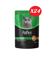 Reflex Plus Sos İçinde Parça Ördek ve Tavşan Etli Yetişkin Kedi Konservesi 85 gr*24 Adet