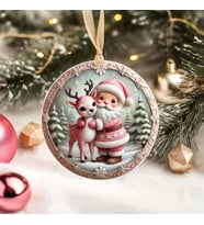 Yılbaşı Çam Ağacı Süsü - 3D Tasarımlı UV Baskılı - Noel Baba ve Geyik