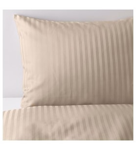 Çift Kişilik Nevresim Takımı, Açık Bej Renk-Çizgili 240x220/50x60 Cm-Pamuk-Çarşafsız