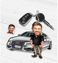 Kişiye Özel Araba Temalı Karikatür Ahşap Anahtarlık