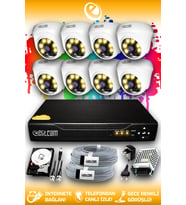 ELITCAM 8 Kameralı Dome 8 İç Kamera Set 500 GB HDD Full HD Renkli Gece Görüşlü Güvenlik Kamerası Sistemi