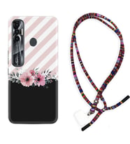 Tecno Spark 6 6 Go 8C 8 Pro 7 7 Pro Kılıf Boyun Asklı Rasta Silikon Strip Pink Flowers 1396