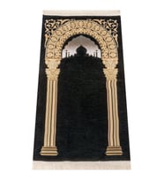 Taç Mahal Desenli Şönil Seccade - Siyah Renk