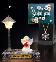 İsimli Biblolu Siyah Masa Lambası ve Gerçek Ametist Taşlı Lotus Kolye (Model 1)