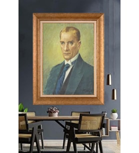 Altın Varaklı Çerçeveli Paspartulu Atatürk Tablo TR1572 (Gold)