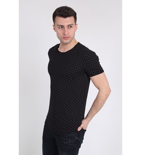 Erkek Bisiklet Yaka Nokta Desenli T-Shirt 21Y-3400747-01 Siyah