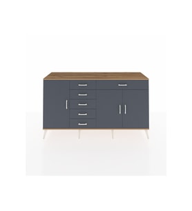 Kronos Konsol 3 Raflı 6 Çekmeceli 3 Kapaklı 176x59x99 Çam-Antrasit