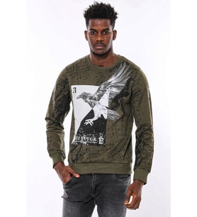 Yeşil Baskılı Taşlı Bisiklet Yaka Sweatshirt - Wessi
