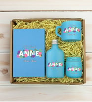 BK Gift Kişiye Özel İsimli DTF Anne Temalı Turkuaz Defter & Kahve Fincanı & Kolonya & Mum Hediye Seti-3, Anneye Hediye, Anneler Günü Hediyesi