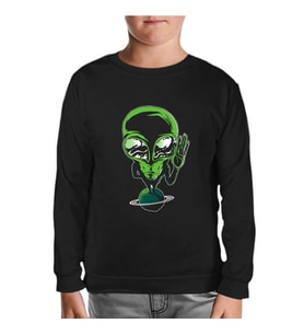 Alien on Planet Siyah Çocuk Sweatshirt