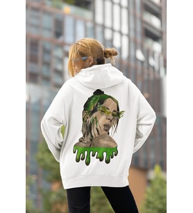 Tasarım Billie Eilish Baskılı Unisex Oversize Tasarım Şarkıcı Hoodie