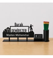 Maden Mühendisi Masa İsimliği - Kişiye Özel, Mesleklere Özel İsimlik - Metal Ofis İsimliği, Kalemlik ve Kartlık Seti- Yeni İş, Terfi Hediyesi
