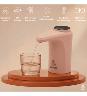 Pizen Flow USB Şarjlı Otomatik Damacana Su Pompası Tds Ölçer 250ML 500ML 1l 2l Ölçü Özellikli