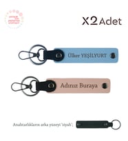 Kardeşe Yılbaşı Armağanı, İsim Yazılı 2’li Anahtarlık Seti, Yavru Ağzı-Gök Mavi-Siyah