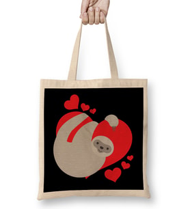 Cute & Adorable Valentines Day Sloth Hugging Heart Bez Çanta Uzun Saplı