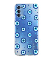 PrintiFy Oppo Reno 4  ile Uyumlu 1mm Slim Fit Nazar Boncuğu 1 Baskılı Şeffaf  Kılıf
