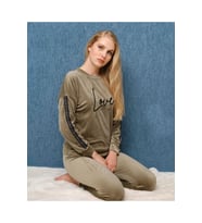 Fransız Kadifesi Kadın Pijama Takımı 1595-1 (Yeşil)