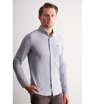 Koyu Lacivert Smart Düğmeli Yaka Uzun Kol Cepsiz Slim Fit Casual Gömlek 1004255166