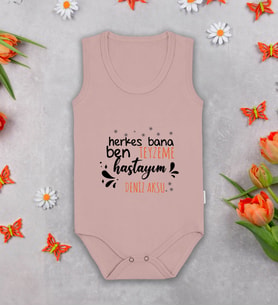 BK Kids Kişiye Özel Teyzeme Hastayım Pembe %100 Pamuklu Askılı Sıfır Kol Bebek Body Zıbın, Yeni Doğan Bebek Hediyesi