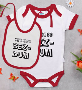 BK Kids Bezdum Tasarımlı Kırmızı Bebek Body Zıbın ve Mama Önlüğü Hediye Seti-3