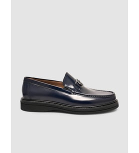 Hakiki Deri Lacivert Erkek Metal Tokalı Loafer