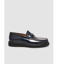 Hakiki Deri Lacivert Erkek Metal Tokalı Loafer