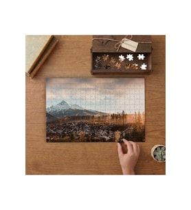Karlı Dağ Manzarası- Çalılıklar Tasarımı 240 parça Ahşap Puzzle Ahşap Kutuda MP00091