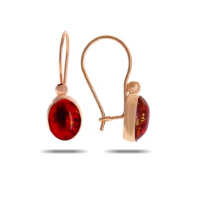 Kehribar Taşlı Rose Gümüş Küpe 5525 (Sarı)