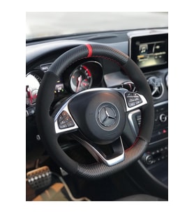 Toyota Auris Kırmızı Yüzüklü Karbon-nubuk Deri Direksiyon Kılıfı