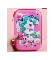 Petityu Unicorn Fuşya Pembe Cupcake 3D Dikdörtgen Büyük Kapasiteli Kız Çocuk Kalem Kutu