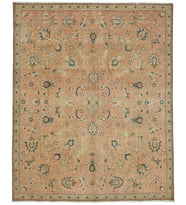 Turuncu Floral Motifli El Dokuma Salon Halısı Klasik Stil Bej Bordürlü Pamuk Yün Düz Dokuma Dekoratif Ürün