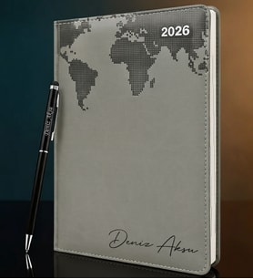 BK Gift Kişiye Özel İsimli Termo Sert Kapak 2026 Gri Ajanda & Kalem -15, Öğretmenler Günü Hediyesi, Yeni İş Hediyesi