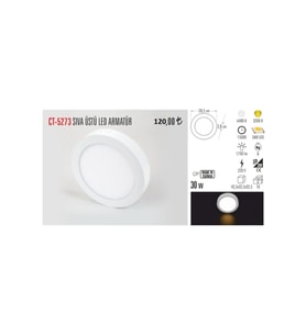 CATA 30 Watt Sıva Üstü Yuvarlak Panel Led Armatür Ct-5273 Beyaz Işık