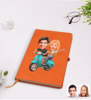 BK Gift Kişiye Özel Sevgililer Karikatürlü Turuncu Termo Deri Defter Model 99