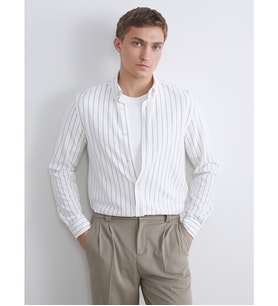 LCW Vision Ekru Slim Fit Uzun Kollu Çizgili Erkek Gömlek