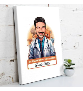 Kişiye Özel Hediye Karikatürlü En Yakışıklı Çocuk Doktoru Kanvas Tablo