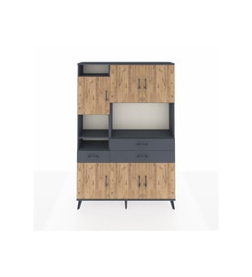 Arges Dolap 9 Raflı 3 Çekmeceli 6 Kapaklı 132x30x195 Antrasit-Çam/Antrasit