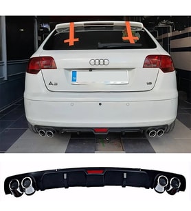 Audi A3 8P 2003-2007 Siyah Difüzör 4 Krom Egzoz Görünümlü Difizör Arka Ek Body Kit