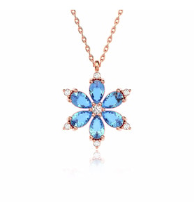 Aqua Taşlı Lotus Çiçeği Rose Gümüş Kolye