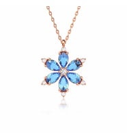 Aqua Taşlı Lotus Çiçeği Rose Gümüş Kolye