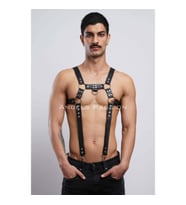 Erkek Göğüs Harness, Erkek Deri Pantolon Askısı, Erkek Clubwear (Kırmızı)
