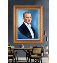 Altın Varaklı Çerçeveli Paspartulu Atatürk Tablo DC1181 (Gold)