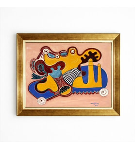 Tablore Picasso Tarzı Sürrealist Soyut Figürlü Gold Çerçeveli Kanvas Tablo