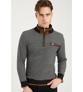 1039 DEWBERRY ERKEK SWEATSHIRT-SİYAH-BEYAZ