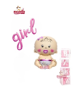 Ekonomik Hastane Oda Süsleme Seti Kız Bebek Folyolu -Girl Eğik Yazılı Folyolu - 4 Baby Kutu Parti Seti Süsü