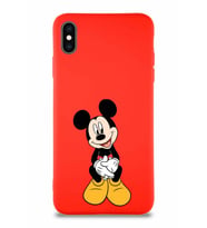 Apple iPhone XS Max Soft Premier Kapak Mickey Mouse-A Tasarımlı Silikon Kılıf - Kırmızı (Şeffaf)