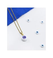 Minimal Beyaz Cam Nazar Boncuklu Kolye, Hediyelik Kolye (60 cm)